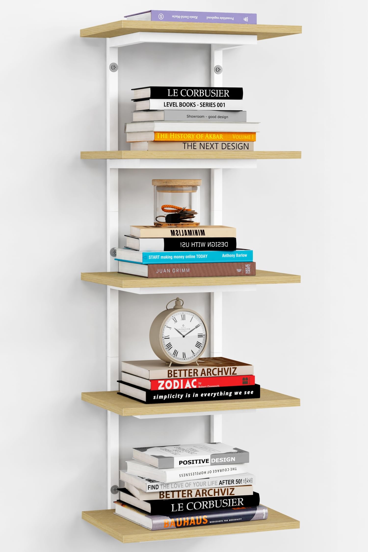 Harwaya White 5 Tier Wall Shelf Unit for Shoes Display, Lack Wall Bookshelf for Bedroom, Vertical Tiered Floating Book Shelves for Office Living Room Bathroom Vanity Kitchen Closet Purses Bags