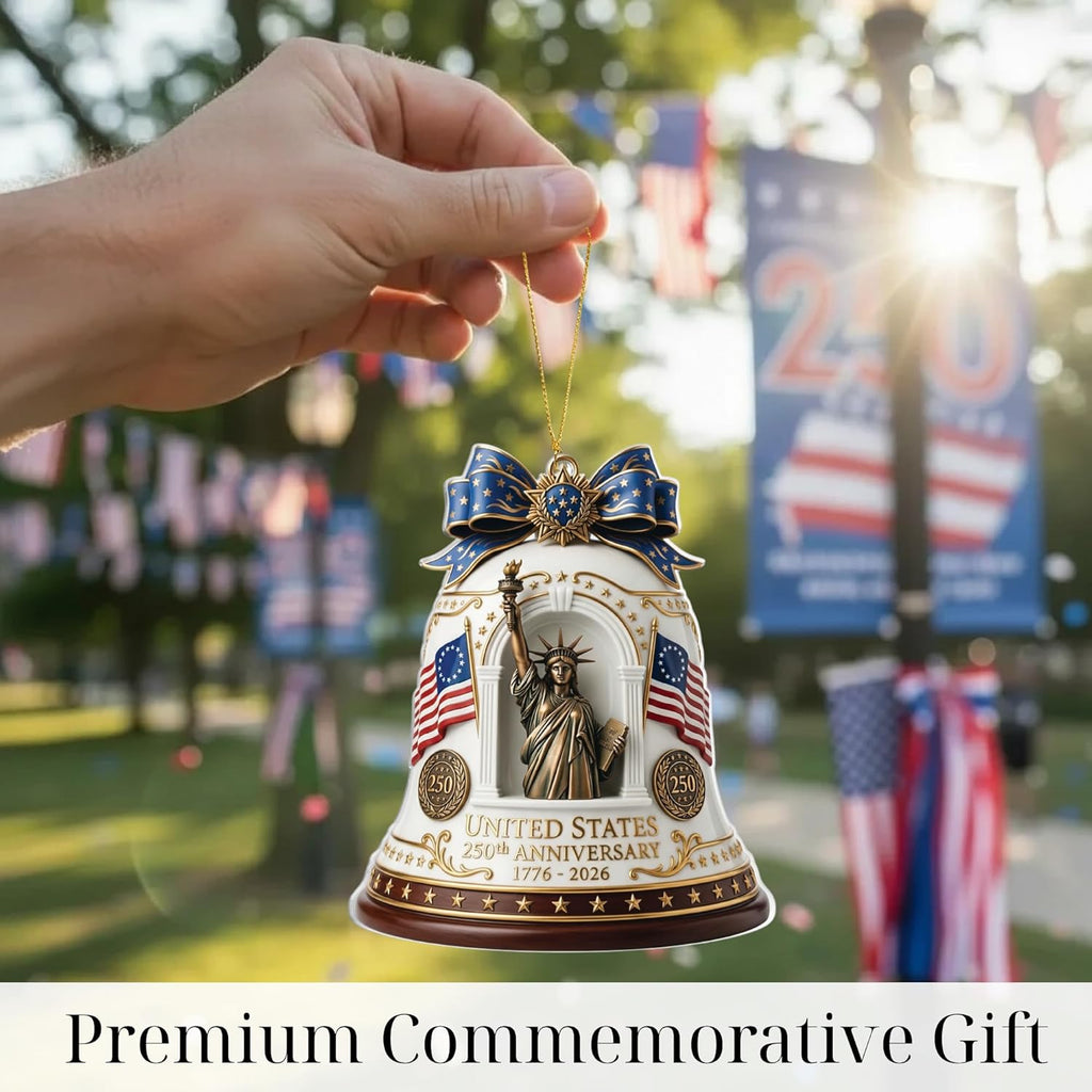 Patriotic Decorations 250 Anniversary USA Ornament - Statue of Liberty Bell, 4th of July Independence Day Tree Decor, 1776-2026 Commemorative Gift, Liberty Bell Flat Acrylic for Proud Veterans