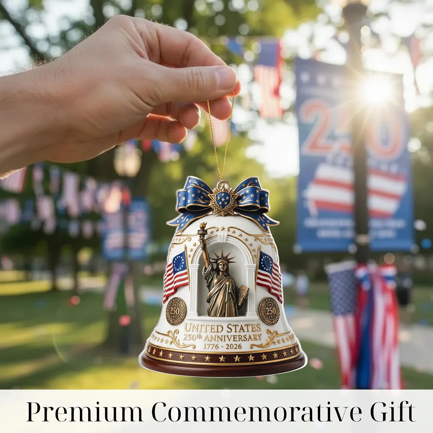 Patriotic Decorations 250 Anniversary USA Ornament - Statue of Liberty Bell, 4th of July Independence Day Tree Decor, 1776-2026 Commemorative Gift, Liberty Bell Flat Acrylic for Proud Veterans