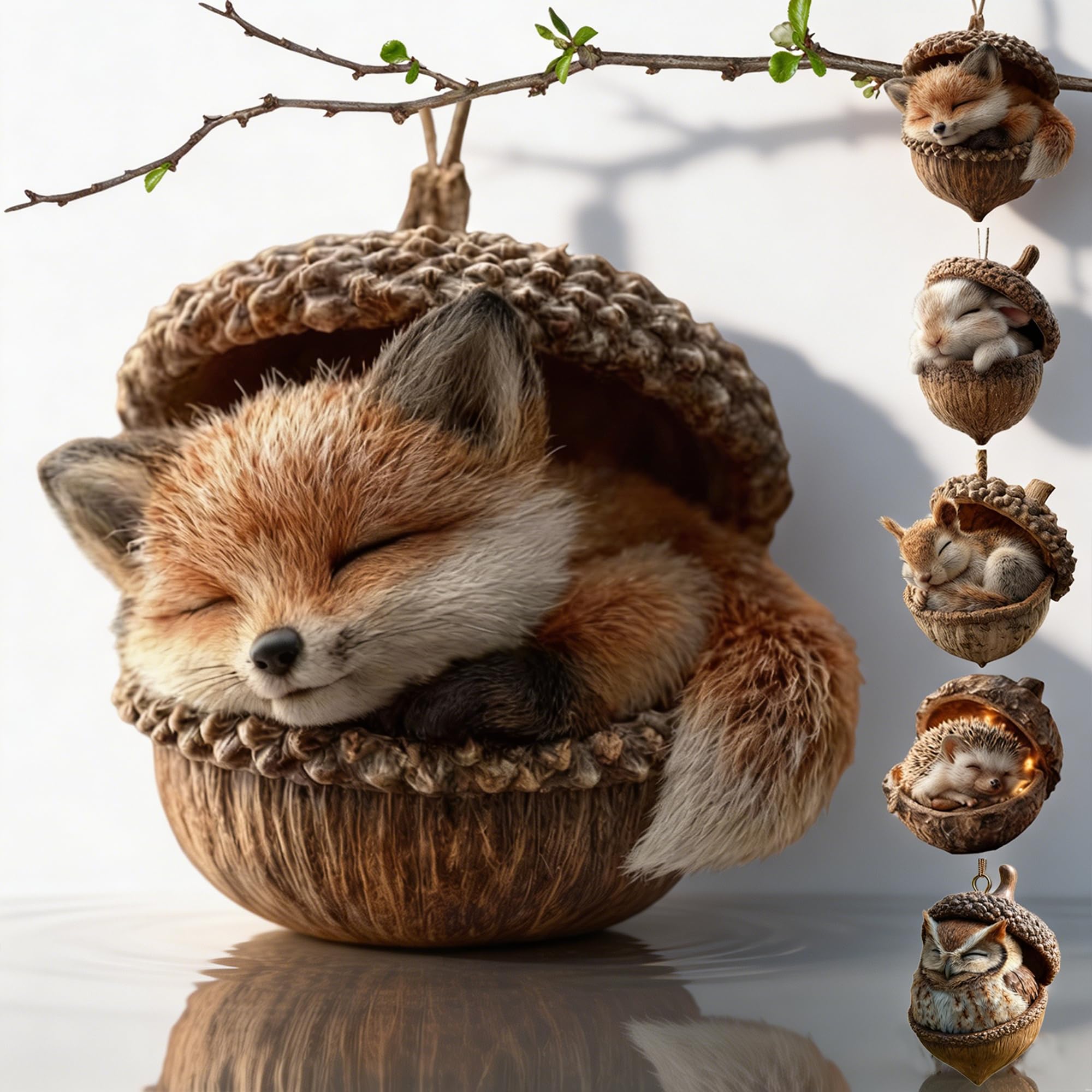 3D Forest Animal Acorn Ornaments, Woodland Christmas Decor with Realistic Animal Figures, Resin Hanging Ornaments for Christmas Tree, Home, Party Decor, Cozy Forest Theme Collection (Bunny)