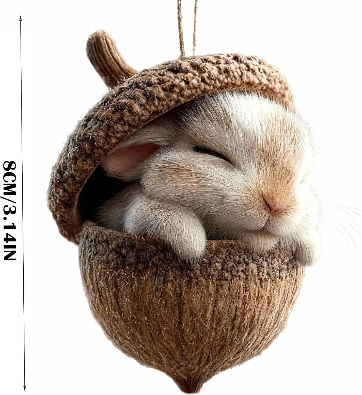 3D Forest Animal Acorn Ornaments, Woodland Christmas Decor with Realistic Animal Figures, Resin Hanging Ornaments for Christmas Tree, Home, Party Decor, Cozy Forest Theme Collection (Bunny)