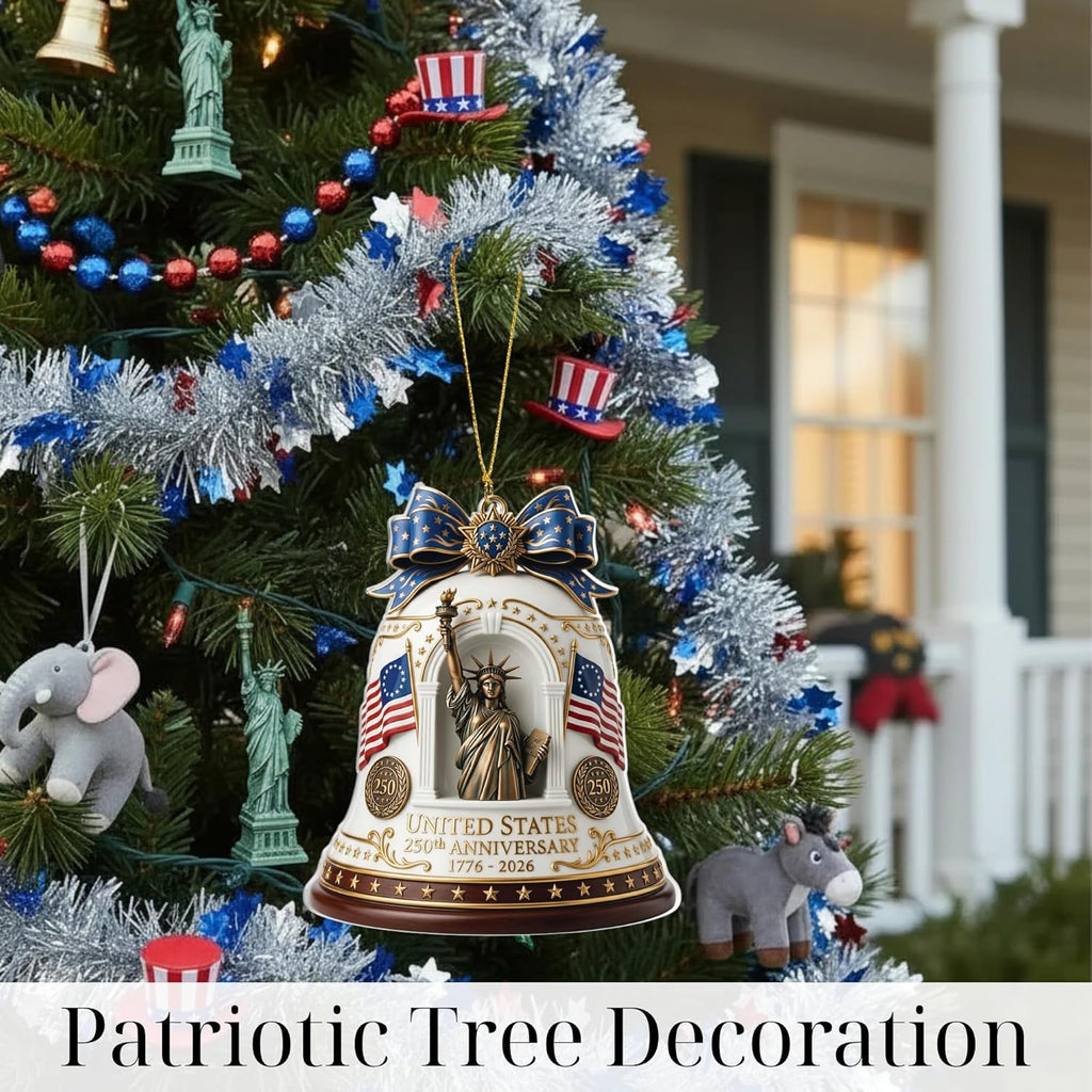 Patriotic Decorations 250 Anniversary USA Ornament - Statue of Liberty Bell, 4th of July Independence Day Tree Decor, 1776-2026 Commemorative Gift, Liberty Bell Flat Acrylic for Proud Veterans