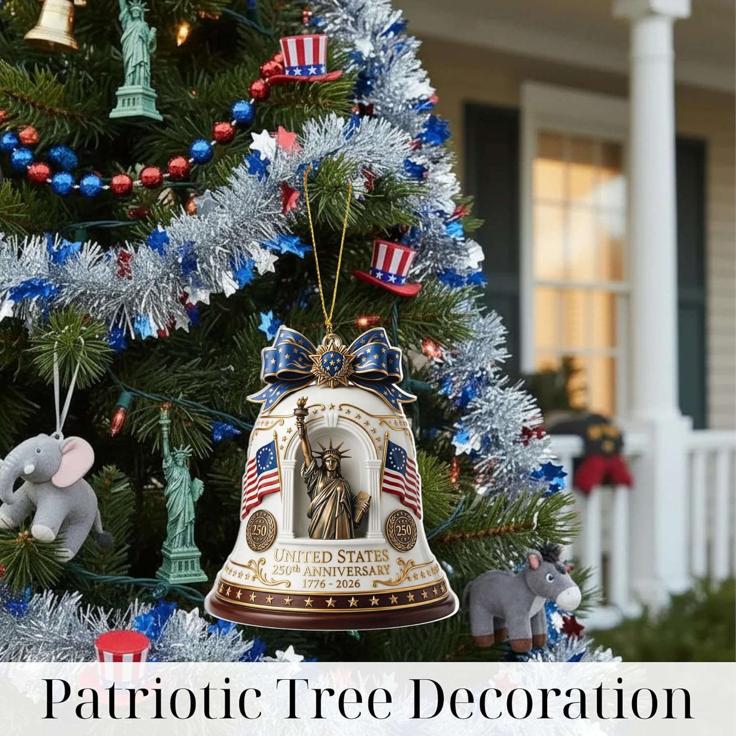 Patriotic Decorations 250 Anniversary USA Ornament - Statue of Liberty Bell, 4th of July Independence Day Tree Decor, 1776-2026 Commemorative Gift, Liberty Bell Flat Acrylic for Proud Veterans