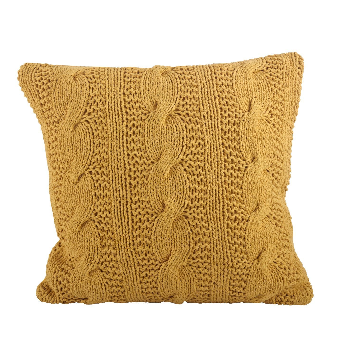 SARO LIFESTYLE 1020 McKenna Knitted Collection Vanilla Cable Knit Design Down Filled Cotton Throw Pillow