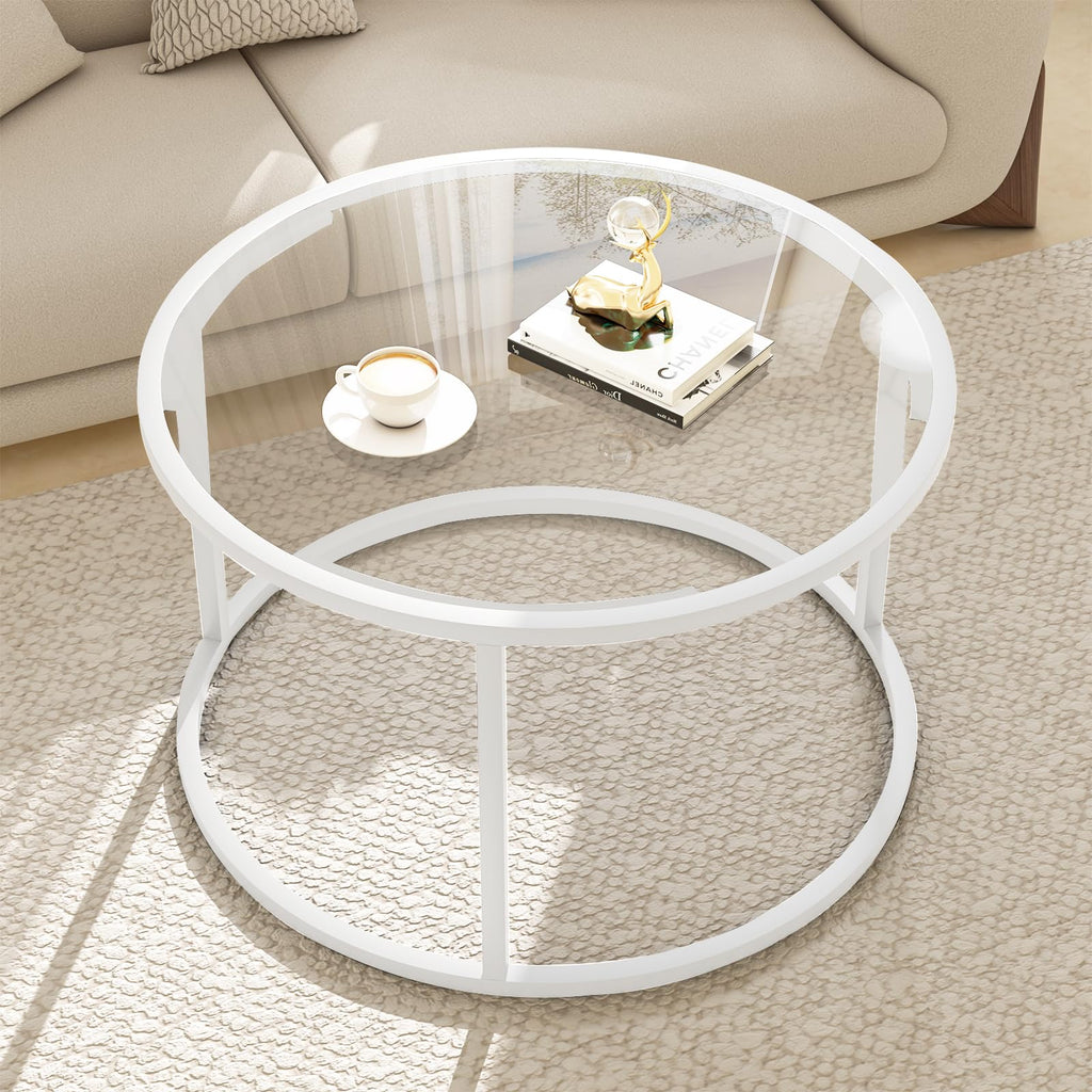 Glass Coffee Table Modern Center Table,Minimalist Coffee Table for Living Room,Tempered Glass-top with Sturdy Metal Frame, Easy Assembly,Black