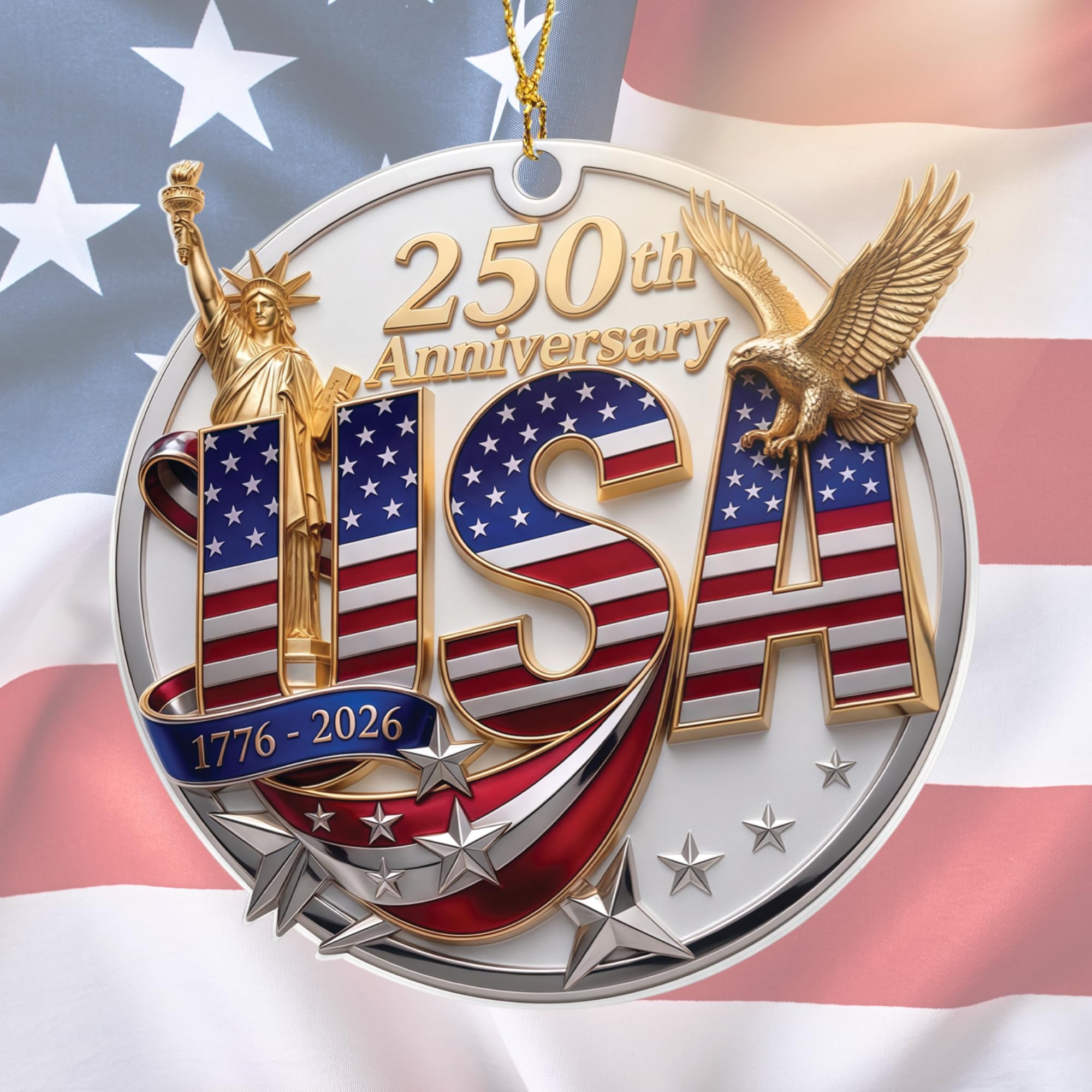 Patriotic Decorations 250 Anniversary USA Ornament - Statue of Liberty Bell, 4th of July Independence Day Tree Decor, 1776-2026 Commemorative Gift, Liberty Bell Flat Acrylic for Proud Veterans