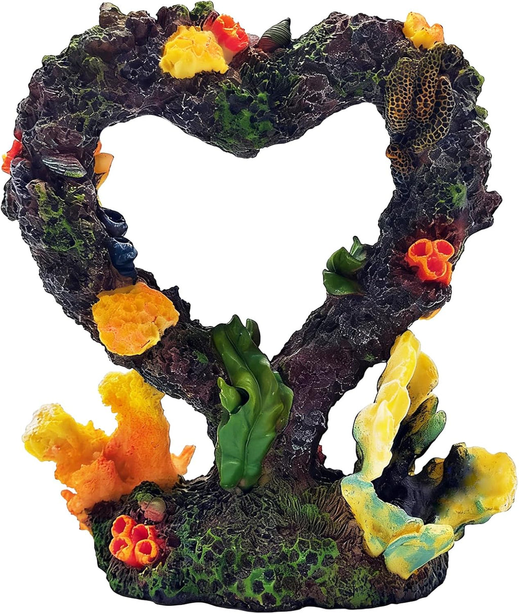 Heart Shaped Resin Coral Aquarium Ornament, Freshwater Saltwater Fish Tank Hideout for Small Fish Shrimp Aquascaping