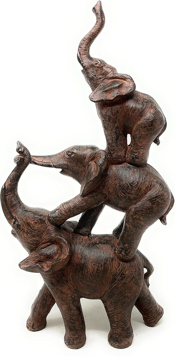 Nature's Mark 3 Stacked Elephants Resin Statue Figurine Home Decorative Accent Décor (11.4" H)