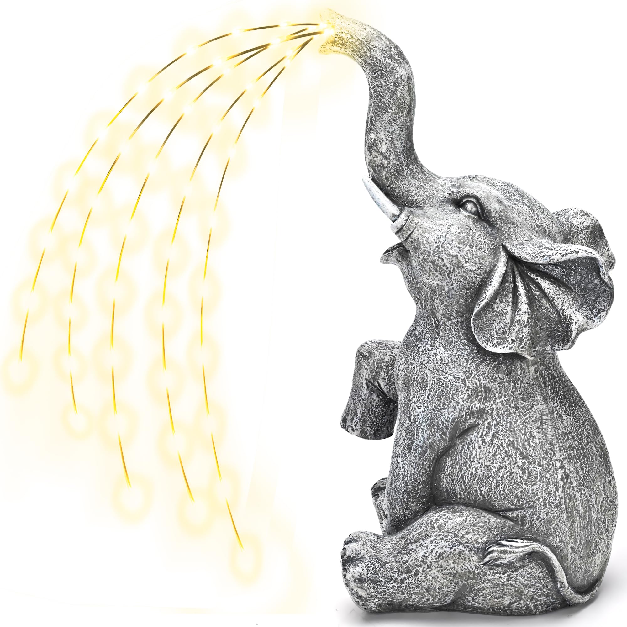 GIGALUMI Solar Garden Decor Watering Elephant Statues Outdoor, Birthday Gifts for Women Mom Grandma Senior Elder, Elephant Ornament for Balcony, Garden, Patio, Yard, Lawn (Constant Lights Only)