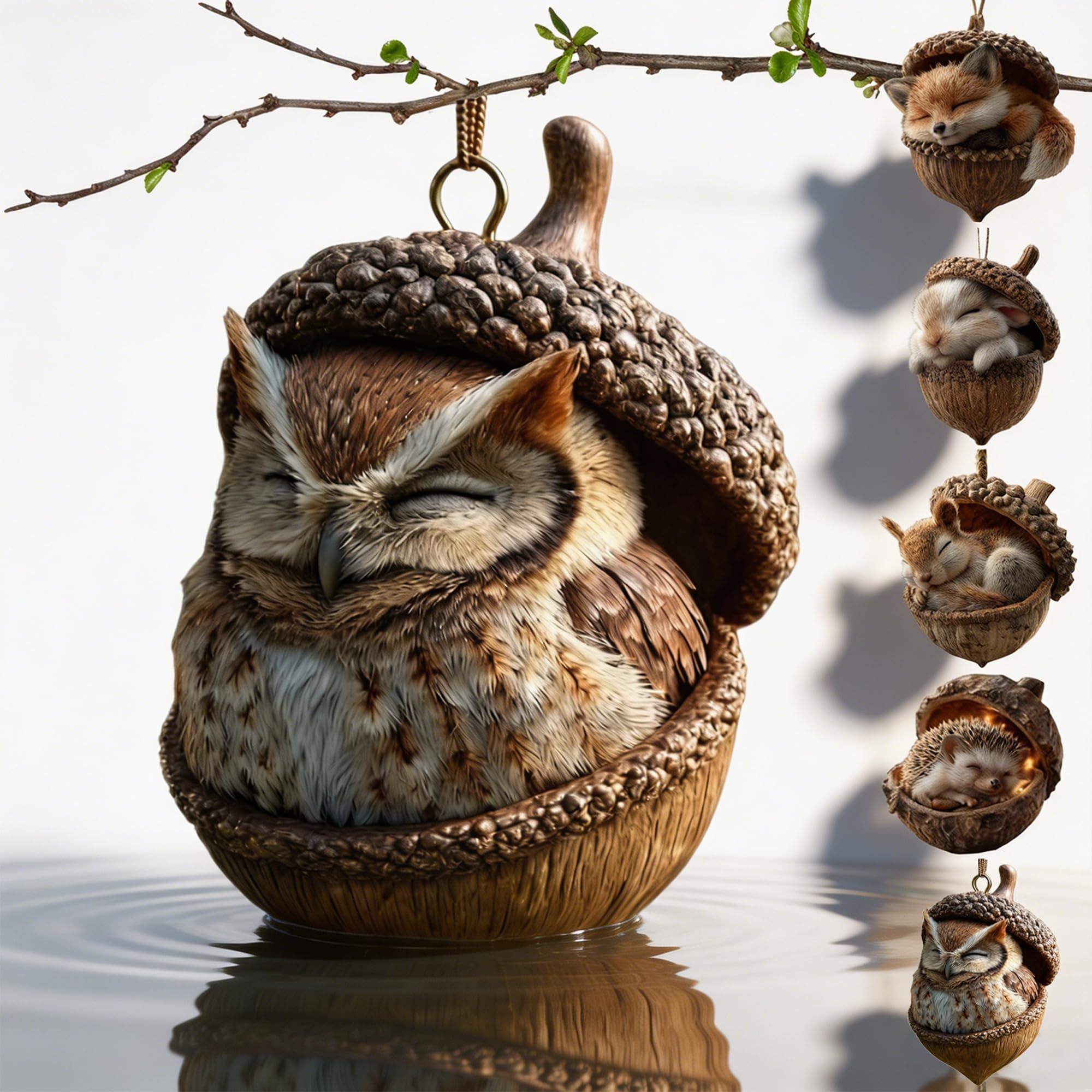 3D Forest Animal Acorn Ornaments, Woodland Christmas Decor with Realistic Animal Figures, Resin Hanging Ornaments for Christmas Tree, Home, Party Decor, Cozy Forest Theme Collection (Bunny)