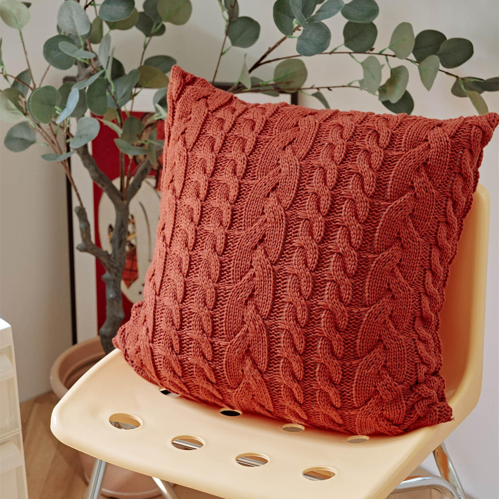 vctops Cable Knit Throw Pillow Cover Farmhouse Doule Side Knitted Decorative Cushion Cover Soft Cozy Sweater Square Accent Pillowcase for Sofa Couch Bed Home Decor (Pink,18"x18")