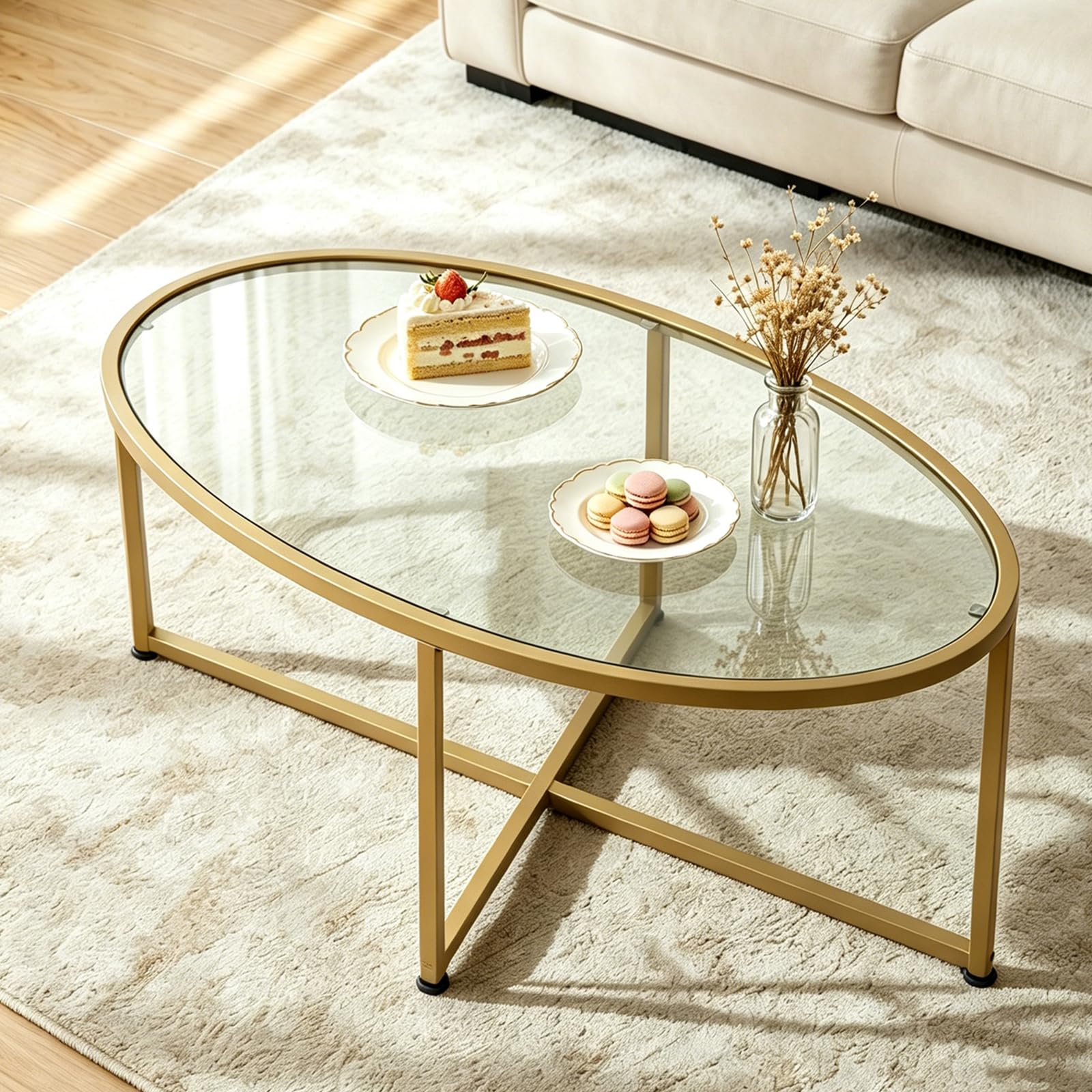 Wolawu Coffee Table Small Oval Table,White Faux Marble Table for Living Room, Modern Center Tea Tables for Small Space,Wooden Tables End Tables with Sturdy Black Metal Leg