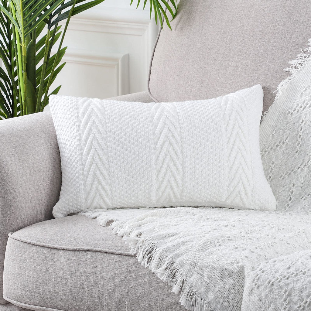 MANDIOO Cotton Knitted Decorative Throw Pillow Covers Soft Cozy Outdoor Cushion Cases Luxury Modern Pillowcases for Couch Sofa Bed 20x20 Inches Beige