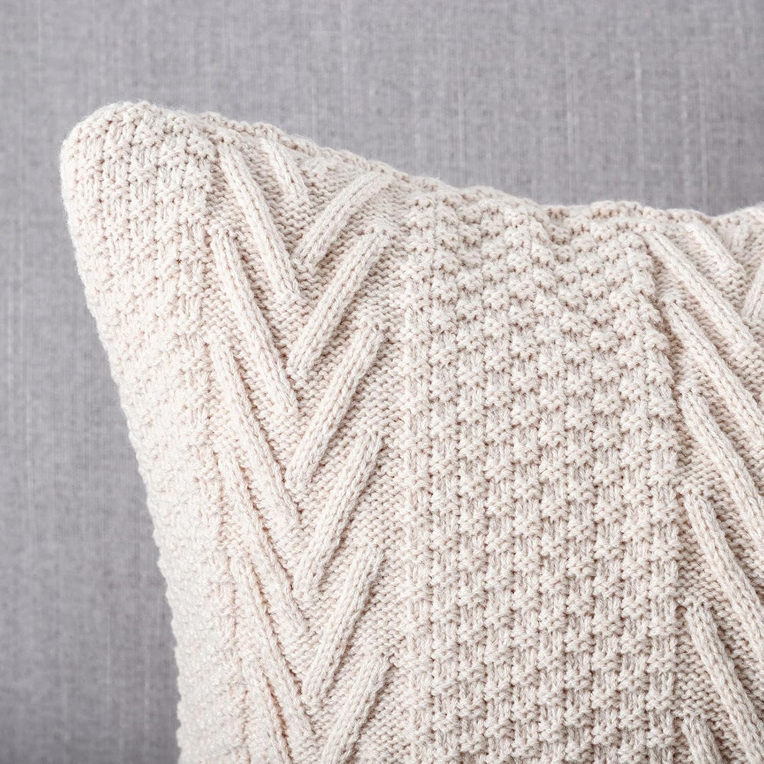 MANDIOO Cotton Knitted Decorative Throw Pillow Covers Soft Cozy Outdoor Cushion Cases Luxury Modern Pillowcases for Couch Sofa Bed 20x20 Inches Beige