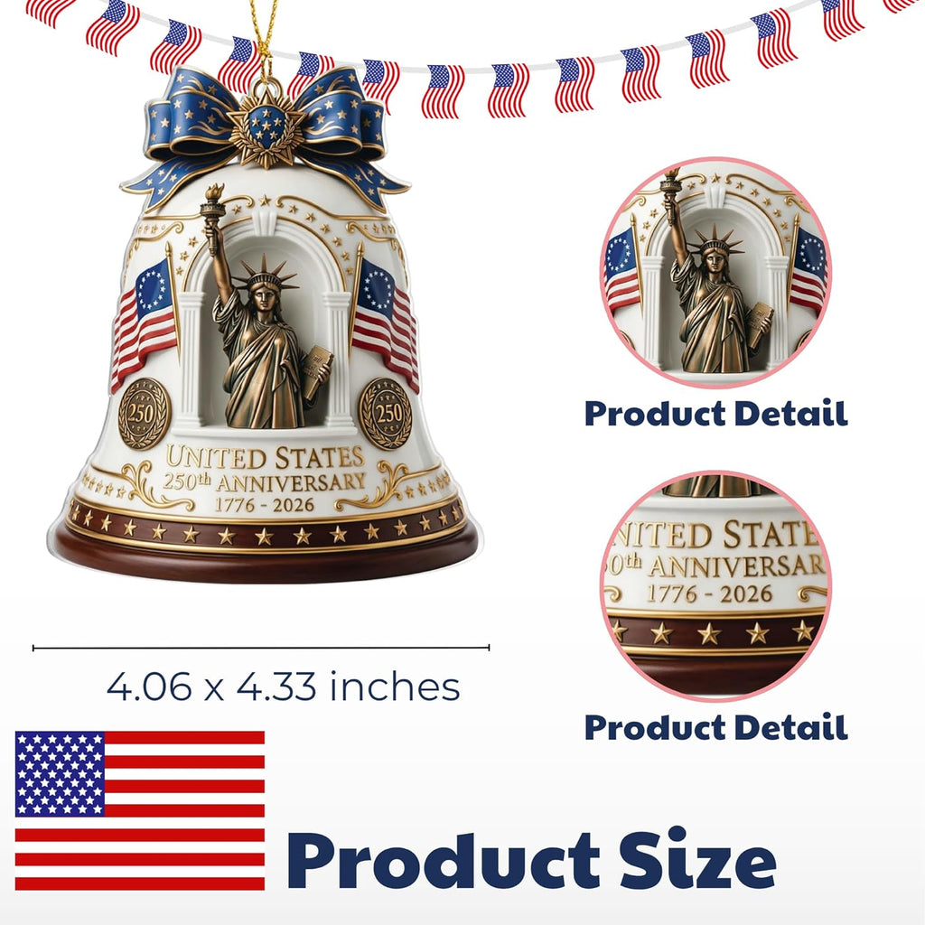 Patriotic Decorations 250 Anniversary USA Ornament - Statue of Liberty Bell, 4th of July Independence Day Tree Decor, 1776-2026 Commemorative Gift, Liberty Bell Flat Acrylic for Proud Veterans