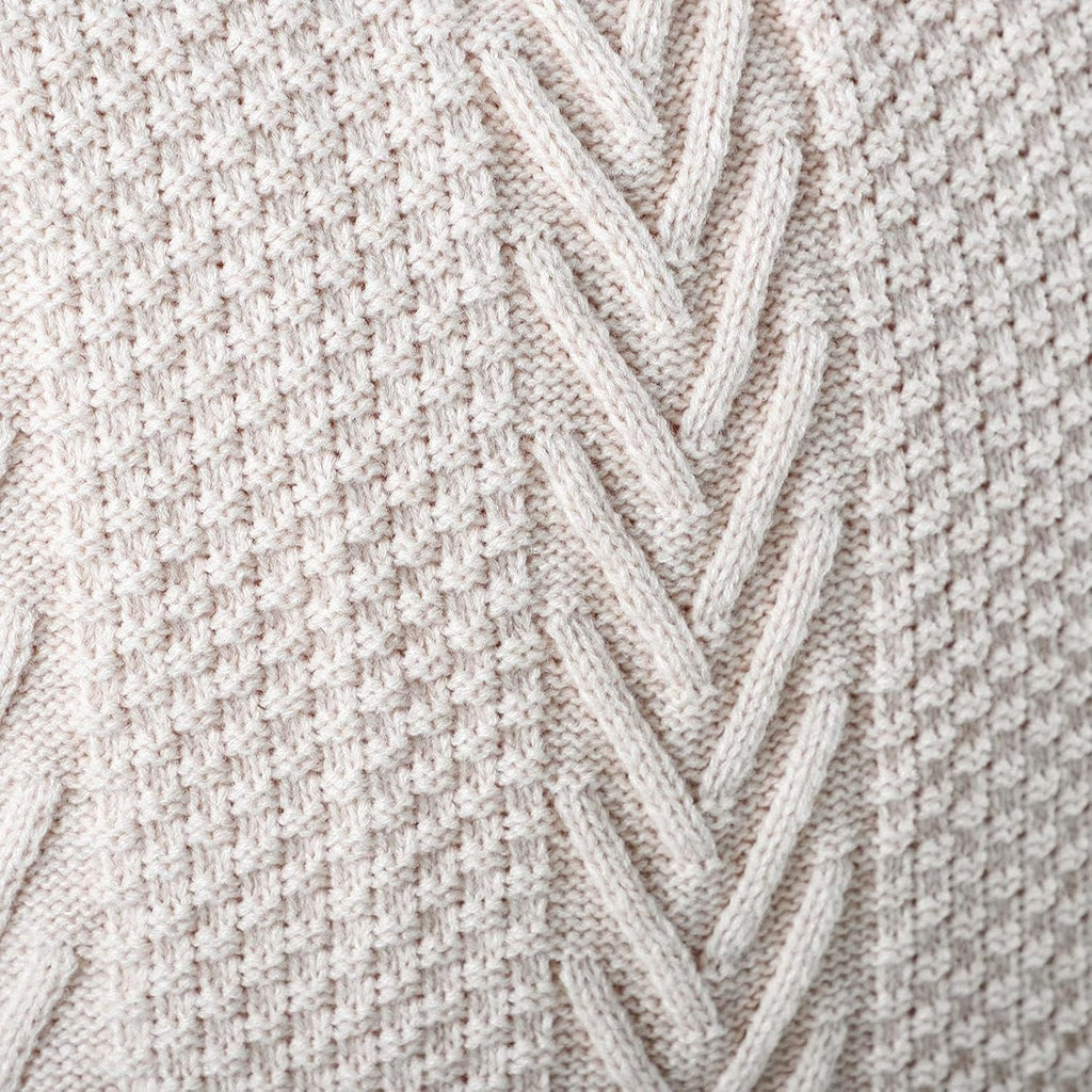 MANDIOO Cotton Knitted Decorative Throw Pillow Covers Soft Cozy Outdoor Cushion Cases Luxury Modern Pillowcases for Couch Sofa Bed 20x20 Inches Beige