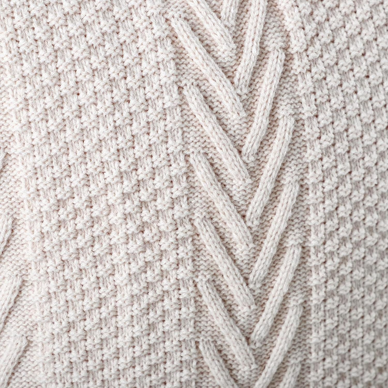 MANDIOO Cotton Knitted Decorative Throw Pillow Covers Soft Cozy Outdoor Cushion Cases Luxury Modern Pillowcases for Couch Sofa Bed 20x20 Inches Beige