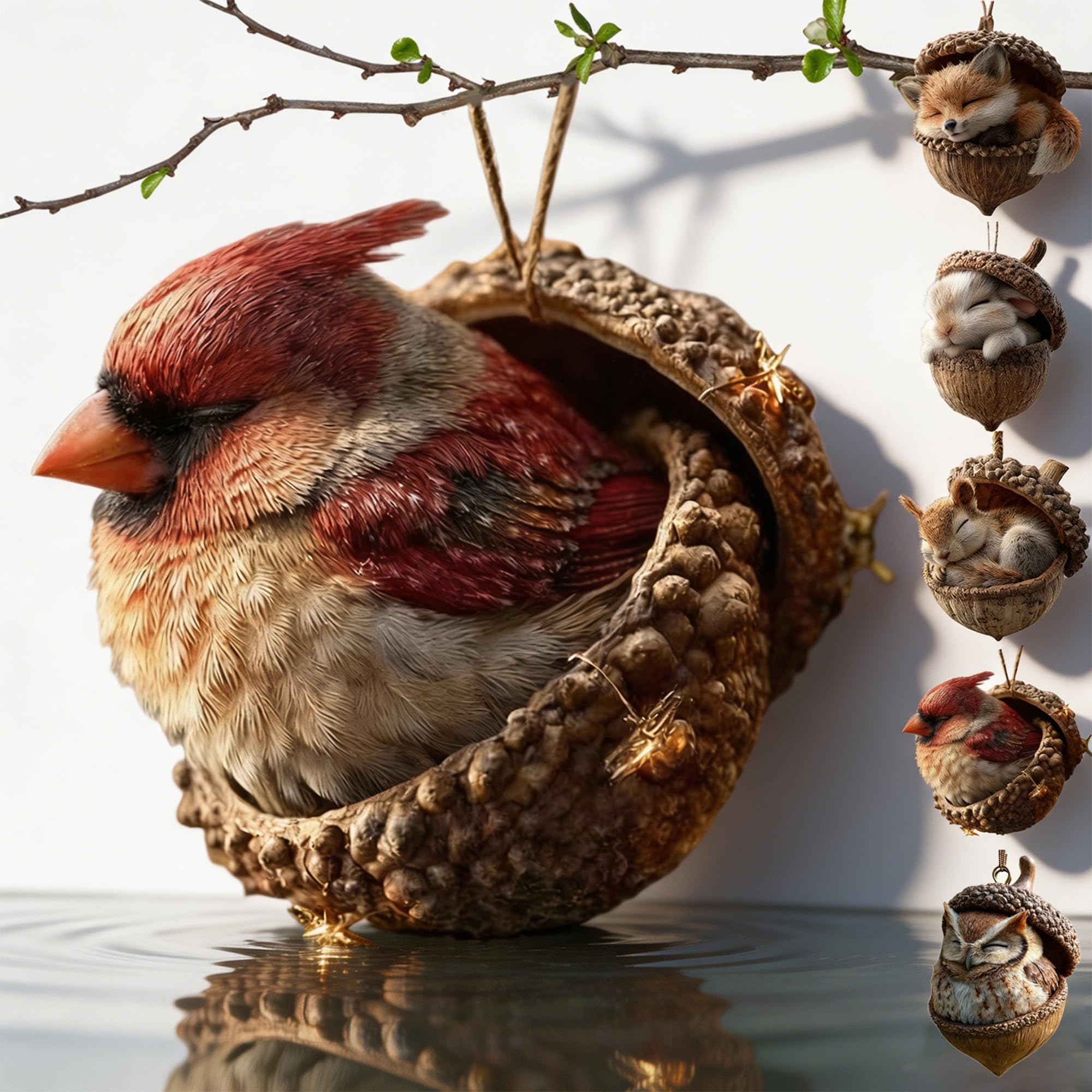 3D Forest Animal Acorn Ornaments, Woodland Christmas Decor with Realistic Animal Figures, Resin Hanging Ornaments for Christmas Tree, Home, Party Decor, Cozy Forest Theme Collection (Bunny)