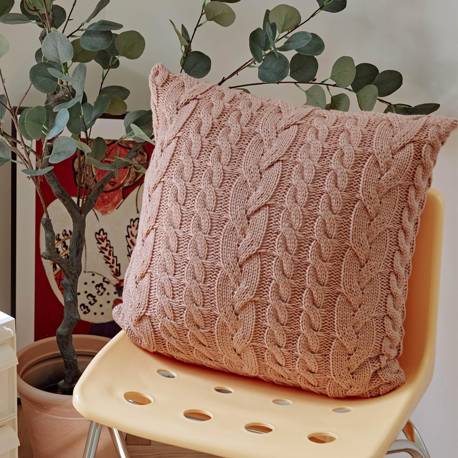 vctops Cable Knit Throw Pillow Cover Farmhouse Doule Side Knitted Decorative Cushion Cover Soft Cozy Sweater Square Accent Pillowcase for Sofa Couch Bed Home Decor (Pink,18"x18")