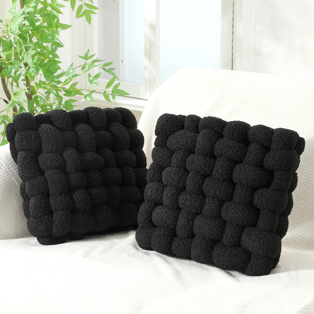 Wenqik 2 Pcs Knot Pillows Square Knotted Plush Throws Soft Accent Pillows Decoration Cushion for Couch Home Office Living Room Bedroom Bed Sofa Decor, 12'' x 13''(Ivory,Crystal Velvet)