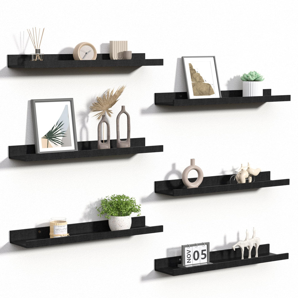 upsimples 6 Pack Wooden Floating Shelves, Wall Storage Decor Shelf for Bathroom, Bedroom, Living Room, Kitchen, Office and Laundry Room, Wall Mounted Display Hanging Shelf, Brown