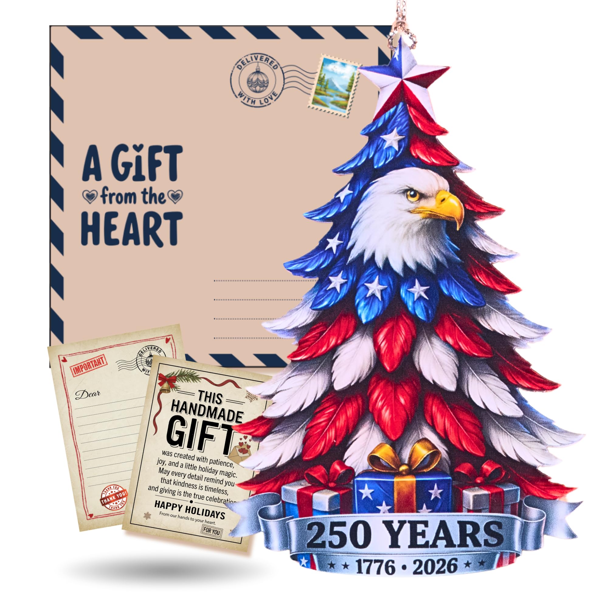 Patriotic Decorations 250 Anniversary USA Ornament - Statue of Liberty Bell, 4th of July Independence Day Tree Decor, 1776-2026 Commemorative Gift, Liberty Bell Flat Acrylic for Proud Veterans