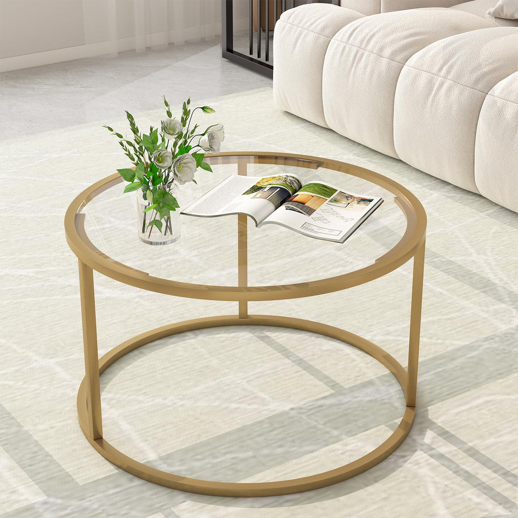 Glass Coffee Table Modern Center Table,Minimalist Coffee Table for Living Room,Tempered Glass-top with Sturdy Metal Frame, Easy Assembly,Black