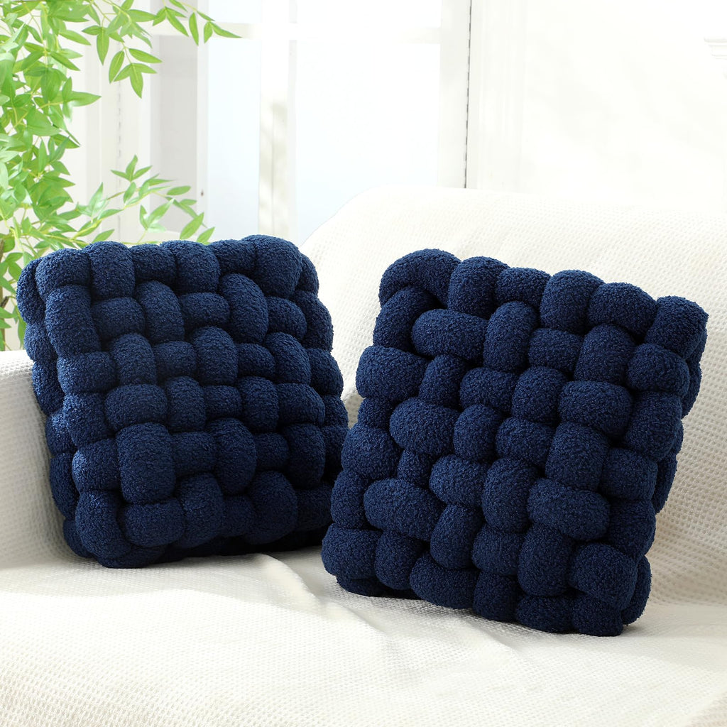 Wenqik 2 Pcs Knot Pillows Square Knotted Plush Throws Soft Accent Pillows Decoration Cushion for Couch Home Office Living Room Bedroom Bed Sofa Decor, 12'' x 13''(Ivory,Crystal Velvet)
