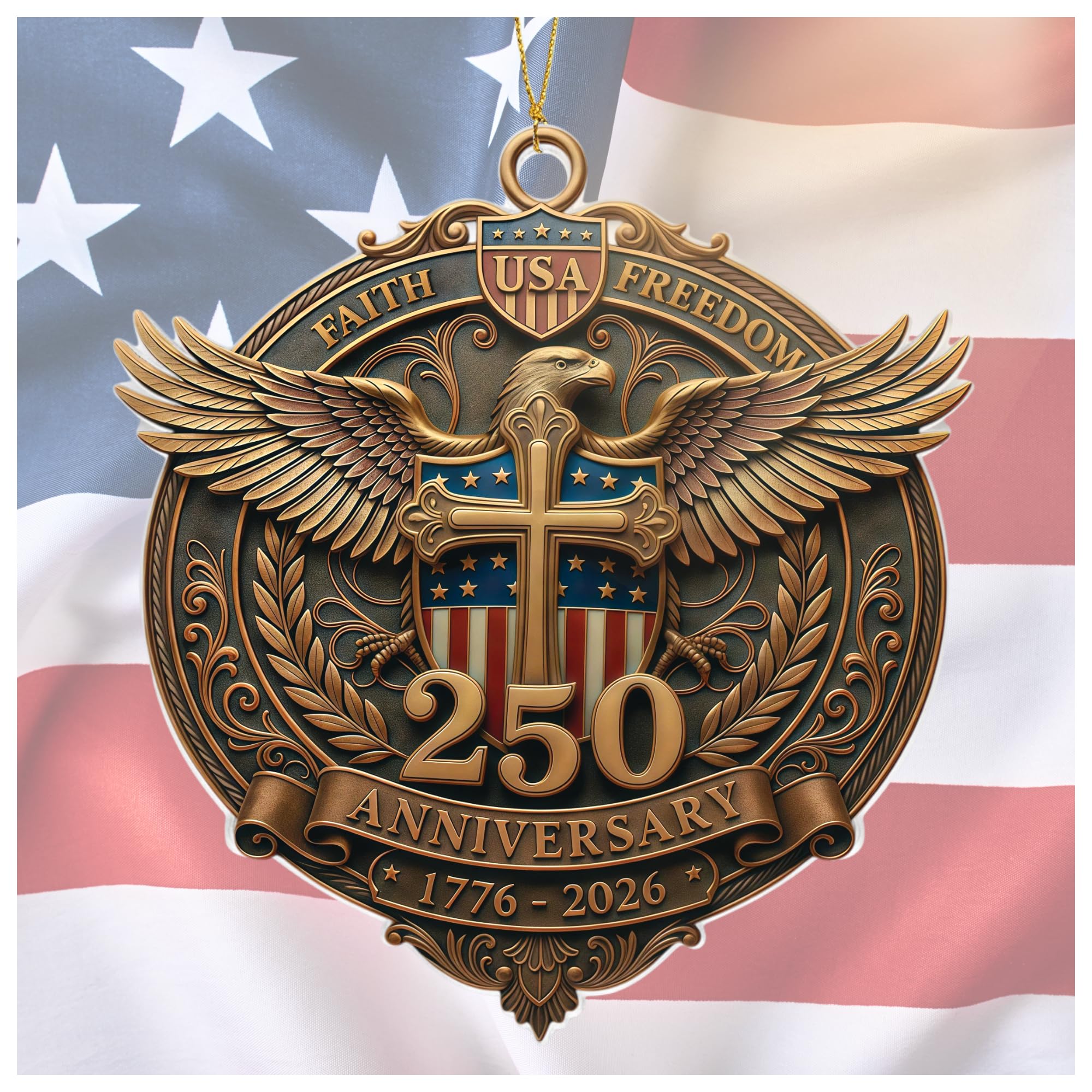 Patriotic Decorations 250 Anniversary USA Ornament - Statue of Liberty Bell, 4th of July Independence Day Tree Decor, 1776-2026 Commemorative Gift, Liberty Bell Flat Acrylic for Proud Veterans