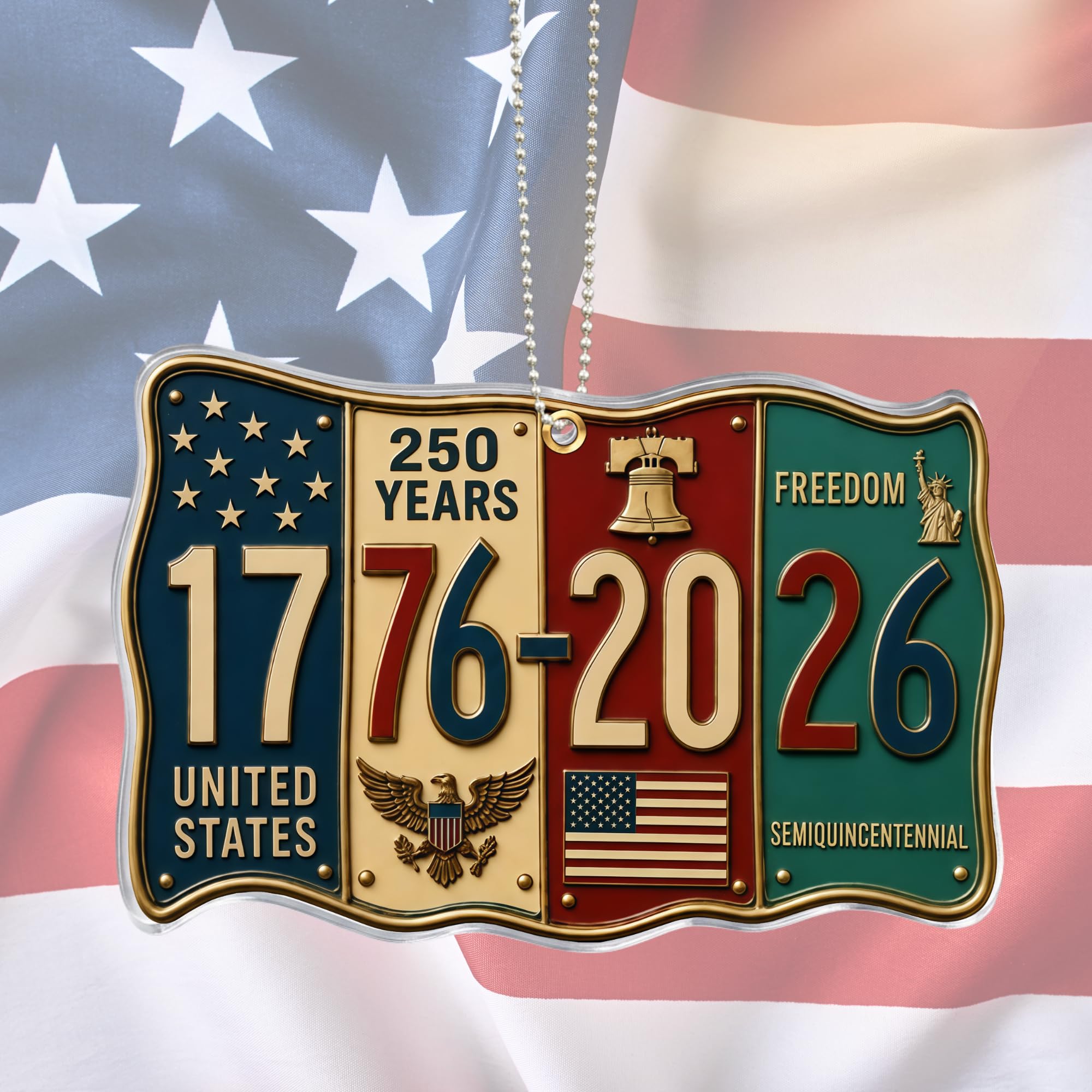 Patriotic Decorations 250 Anniversary USA Ornament - Statue of Liberty Bell, 4th of July Independence Day Tree Decor, 1776-2026 Commemorative Gift, Liberty Bell Flat Acrylic for Proud Veterans