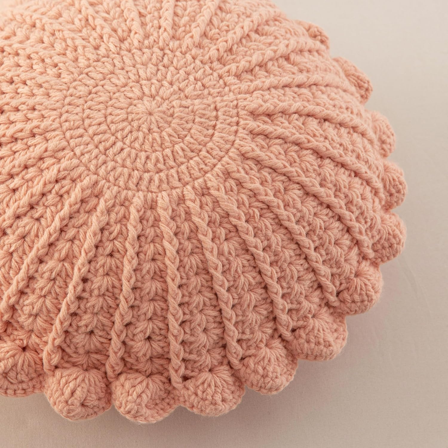 Knitted Throw Pillow Round Couch Pillow Handmade Decorative Plush Pillow Cute Cushion (Pink, 18inch)